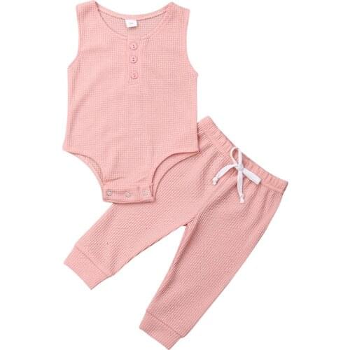 Baby Clothes 2019 Newborn Baby Girl Boys Pit Plaid Cotton Vest Romper Jumpsuit Trousers 2pcs Clothes