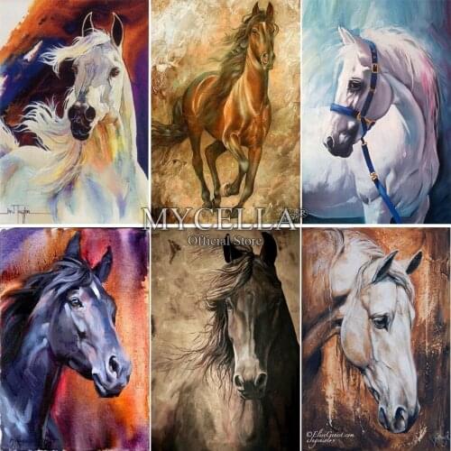 5D DIY Diamond Painting Cross Stitch Animals Embroidery Colored Horse Full Round Rhinestones Mosaic Needlework Christmas Gift