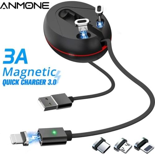 ANMONE 3 in 1 Magnetic Charger Fast Charging Cable Type C Micro Charge Cable Data Cord Retractable With Box For Iphone Android