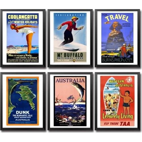 Australia Sports Holidays Ski Vintage Travel Poster