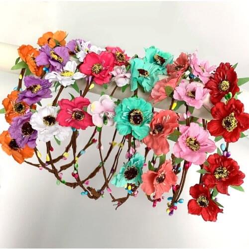 Bohemia Flower Crowns Beach Hawaii Floral Garland Romantic Faux Rose Wedding Wreaths New Flower Headband Hair Accessories Gifts