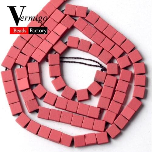 Rose Red Natural Square Nanotech Rubber Hematite Stone Beads For Jewelry Making 6*6mm Spacer Beads For Bracelets Necklaces 15