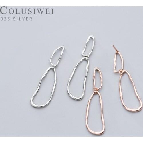 COLUSIWEI Genuine Geometric Rose Gold Color Drop Earrings for Women Minimalist Irregular Oval Earring Fashion Jewelry 2020 New