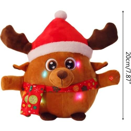 D7WF 20cm/8in Christmas Santa Decoration Plush Stuffed Deer Toy Birthday Gift Interactive Toy Soft Party New Year Decoration