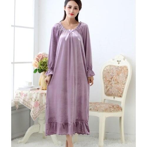 Home service autumn and winter ladies long-sleeved noble Korean version plus size thick nightdress kimono solid color sleepwear