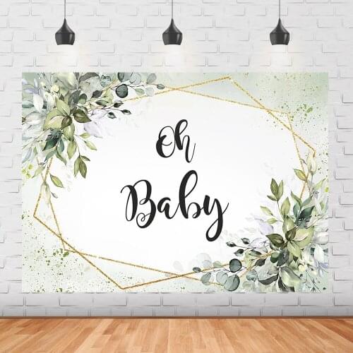 Oh baby first birthday backdrop glitter green leaves baby shower cake smash photography background newborn portrait photo props