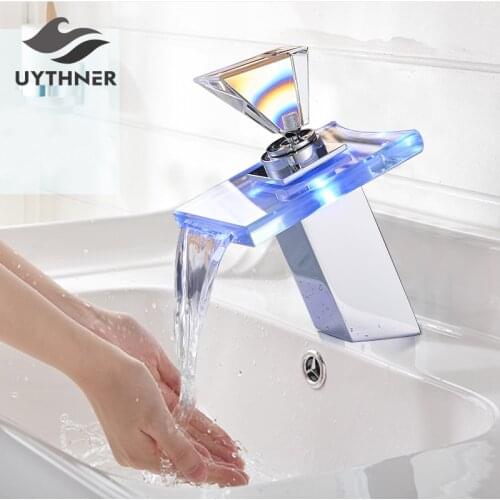 Chrome Polish LED light Bathroom Sink Faucet Basin Hot and Cold Water Mixer Basin sink Taps Deck Mounted Bathroom Mixer