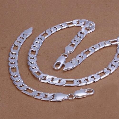 925 sterling Silver Bracelets necklace Jewelry set for men classic 12MM Chain 18-30 inches solid wedding Fashion Party Gifts