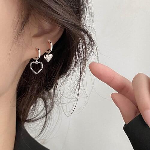 Coper Plating Asymmetry Heart Charm Studs Earrings For Women Party Jewelry Accessories Simple Ear Hoops Earring Gifts