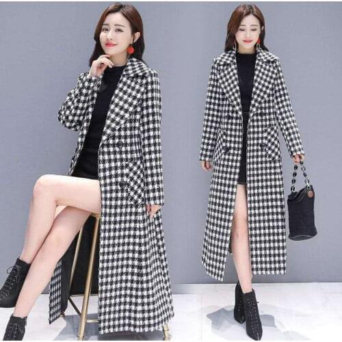 2021 Fashion Spring Plaid Woolen Jacket Ladies Clothing Elegant Slim Temperament Long Outwear Windproof Women Windbreaker Coats