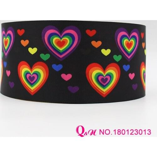 Q&N ribbon 16mm 22mm 25mm 38mm 50mm 75mm heart printed grosgrain ribbon webbing 50yards/roll for hair tie free shipping