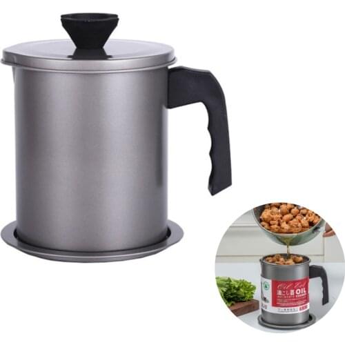 LMETJMA Stainless Steel Oil Filter Bottle Kitchen Oil Storage Can Container With Removable A Coaster Tray Grease Keeper KC0413