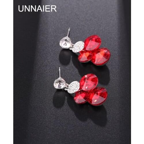 UNNAIER fashion popular red blue Semi-precious stones Earrings Female Rhinestone Ear jewelry