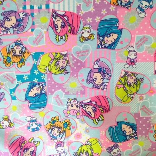 Cartoon Japanese Anime Dokidoki Girls Polyster Cotton Fabric for Patchwork Lady Dress Cushion Cover DIY Sewing Material