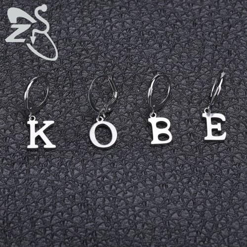 ZS Mens Hip Pop Hoops Earrings Letter A-Z Round Earring Stainless Steel Circle Ear Piercing Boys' Accessories Womens Jewellry