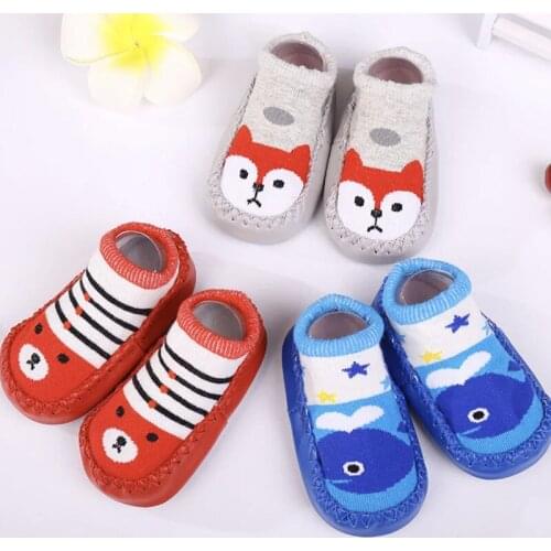 3pairls/Lot Baby Shoes Socks Cartoon Socks Infant Baby Kids Indoor Floor PU Leather Sole Non-Slip Thick Socks