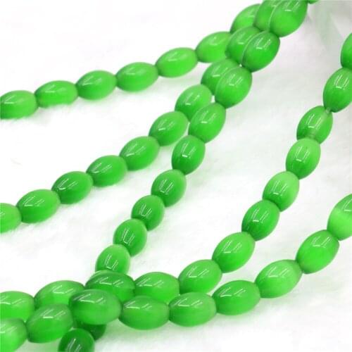 New Arrival Dark Green Opal Cat Eye Rice 8*12mm for Making Jewelry Fit Diy Women Necklace Barcelet Loose Beads 14inch B1570