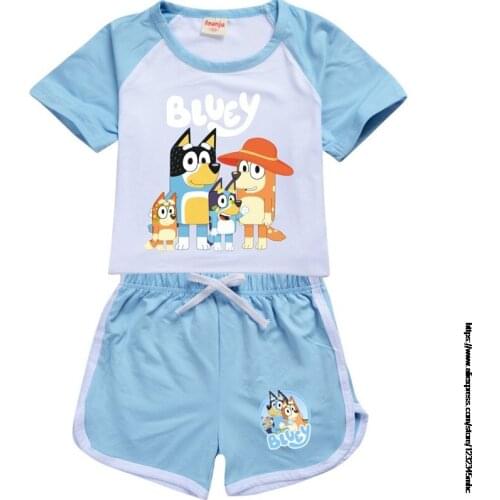 New bingo bluey 3D Print T-Shirt For Girls Fashion Children Baby Boys Summer Top+Shorts 2pcs Toddler Kids Clothes Sets