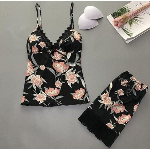 Pajamas Sets Sexy Lace Pyjamas for Women V-neck Pijama Summer Sleepwear Satin Nightwear Sexy Lingerie Female Underwear