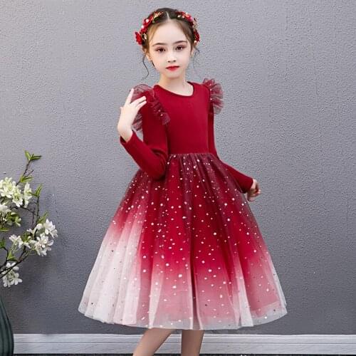Sequins Long Sleeve Girls Clothes Autumn Winter Kids Dresses for Girls Princess Birthday Party tutu Ball Gown Children Clothing