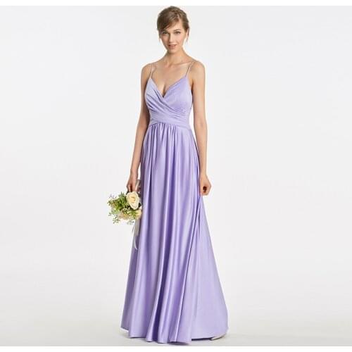 Tanpell spaghetti straps bridesmaid dress lavender sleeveless floor length a line gown women prom long formal bridesmaid dresses