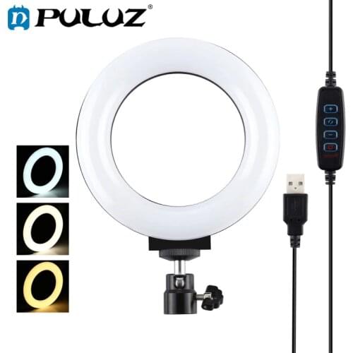 PULUZ 4.7/6.2 inch 3 Modes Dimmable Photography LED Selfie Ring Light Video Light For Youtube Blogger&Cold Shoe Tripod Ball Head