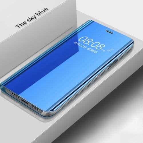 Luxury for Samsung C10 Case Mirror Protection Cover for Samsung Galaxy C8 Case C8000 Flip Stand Phone Cover Blue