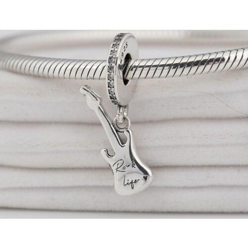 S925 Silver Pendant Bead DIY Jewelry Guitar Rock Liker Dangle Charm fit Lady Bracelet Bangle
