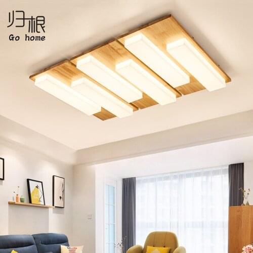 Nordic living room headlight modern minimalist rectangular ceiling lamp wood LED remote control home bedroom lamp warm LB12206