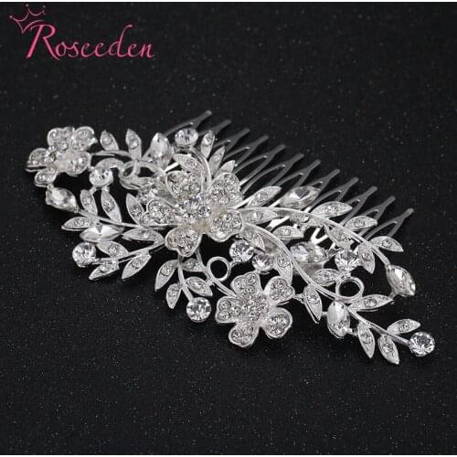 Flower rhinestone bride hair comb hair ornaments silver plated wedding hair jewelry Romantic Hairwear Headdress RE888