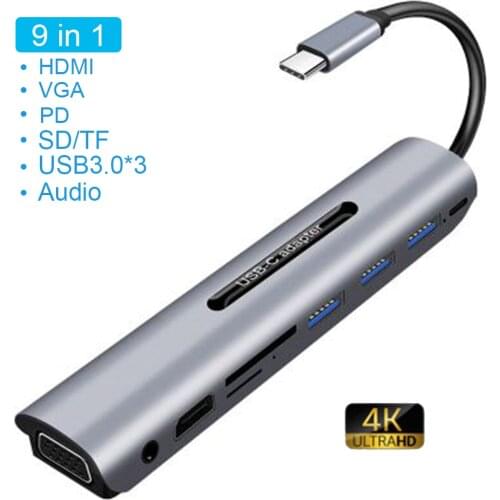 USB HUB USB C HUB To HDMI 4K Mutil USB3.0 Port Splitter With PD Charging VGA RJ45 SD/TF Audio For Macbook pro Laptop Type C USB
