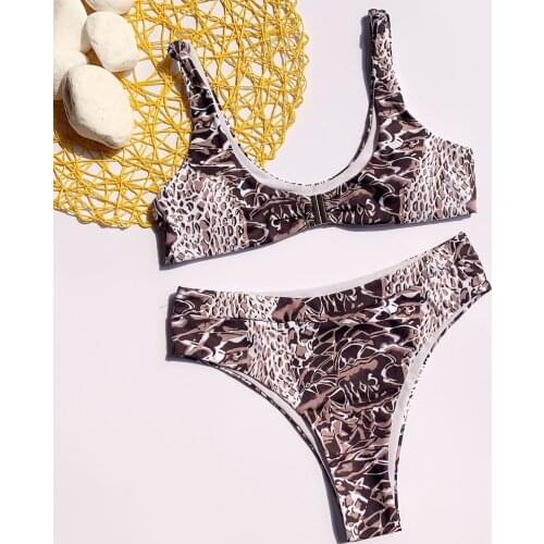 High Wait Bikini Brazilian Leopard High Cut Swimsuit Sexy Mesh Crop Top Swimwear Women Bathing Suit Beach Bikini Set Biquini