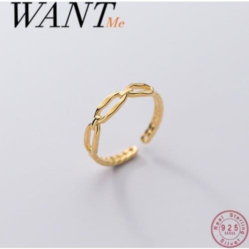 WANTME Genuine 925 Sterling Silver Irregular Geometric Oval Baroque Link Chain Open Ring for Fashion Women Chic Punk Jewelry