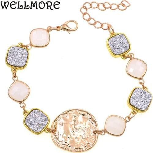 WELLMORE fashion Metal chain bracelets for women lobster clasp glass charm bracelet female jewelry wholesale dropshipping