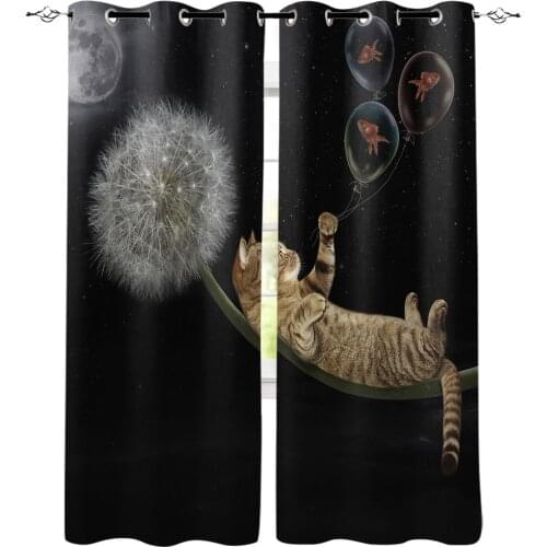 Dandelion Cat Fish Window Treatments Curtains Valance Living Room Indoor Kids Room Curtain Panels With Grommets Window Treatment