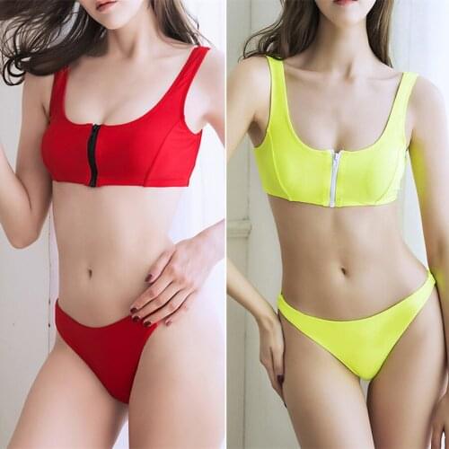 Swimwear 2020 new ladies solid color split bikini swimsuit European and American ladies swimwear sexy zipper bikini beachwear