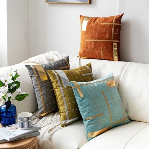 Golden PU Embroidery Cushion Cover Orange Blue Yellow Velvet Pillow Cover Sofa Home Decorative Pillow Case 45x45cm/30x50cm