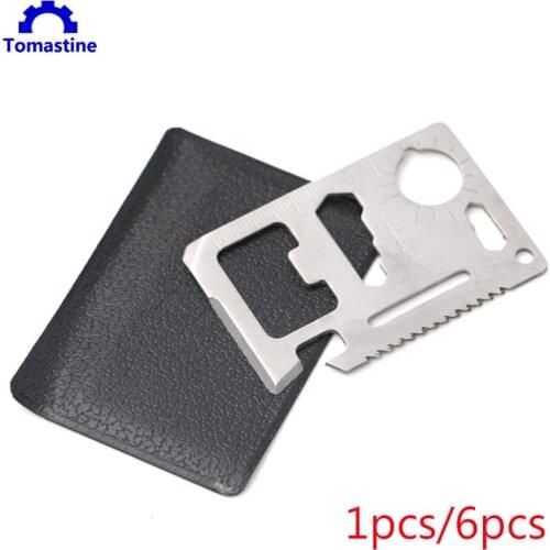1pcs/6pcs Multi-function Knife Blade Card Tool Camping Pocket Saber Sawtooth Wrench Screwdriver Bottle Opener with Black Holster