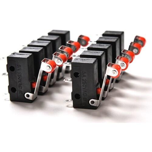 10Pcs/Set 5A 125 250V SPDT 1NO 1NC Momentary Hinge Roller Lever Tact Micro Switches 3 Pins KW11-N KW12 Mouse Reset Button