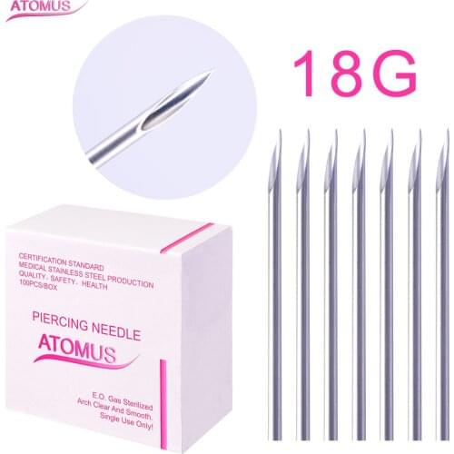 ATOMUS 100pcs Professional Disposable Sterile Body Piercing Needles for Navel Ear Nose Tattoo Sizes 14G/16G/18G Tattoo Supplies