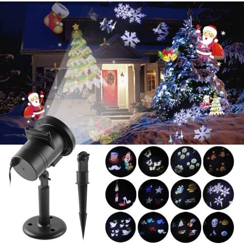 12 Patterns Christmas Projector laser Lights LED Waterproof Snowflake New Year party Home Decoration garden landscape lamps