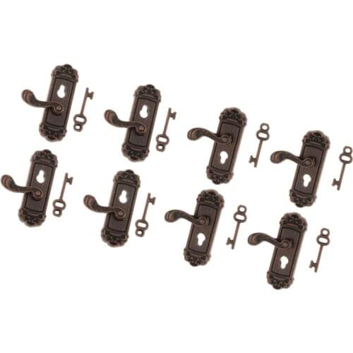 8Pcs Doll House Door Lock 1:12 Alloy Retro House Miniature Door Lock Doll House Furniture Accessories Right Handle Door Lock Key