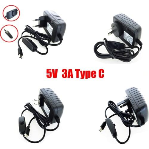 5V 3A USB C Power Adapter On/OFF Switch Power Supply USB Type C EU US UK AU Plug Power Charger for Raspberry Pi 4 Model B