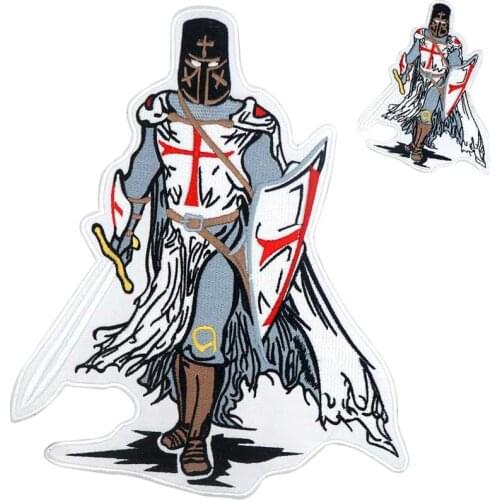 Large cross fighter warrior with sword Shield Embroidered backing biker Patches Stickers Apparel Accessories Badge