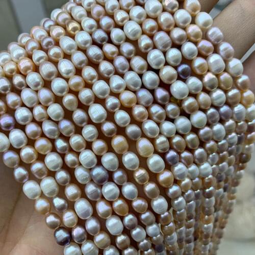 Natural Freshwater Pearl Pink White Purple Mix Color Rice Shape Beads For Jewelry Making DIY Bracelet Necklace 6-7MM