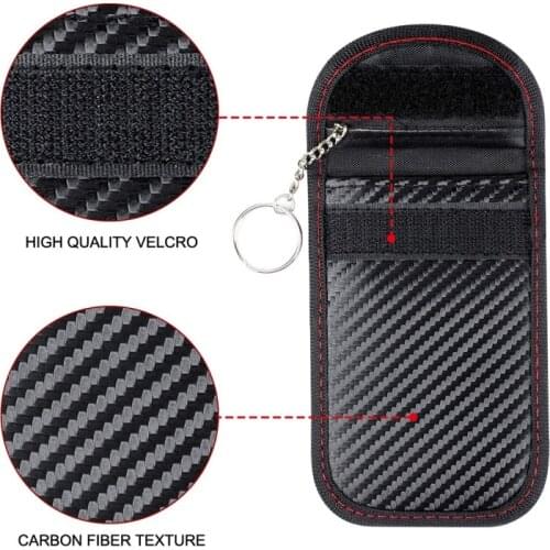 1pc/ Portable Signal Blocker Car Key Case Faraday Cage Keyless Entry Pouch Blocking Bag with Key Chain Ring