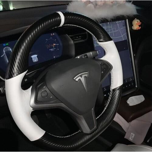 New Interior Anti Slip Leather Steering Wheel Stitch on Wrap Cover For Tesla Model S Model X 2016-2020