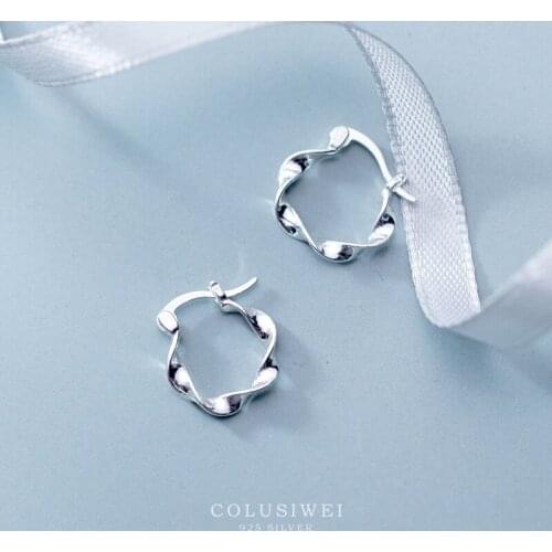 Colusiwei Genuine 925 Sterling Silver Geometric Hoop Earrings for Women Minimalist Wave Shape Female Fine Jewelry Brincos