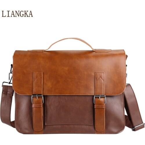 Crazy Horse Artificial Leather Business Handbag Laptop Briefcases for Men Leather Casual Men Bag Messenger Shoulder Bag Man 2021