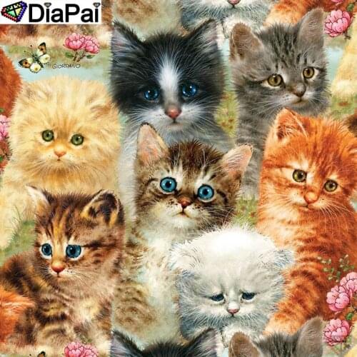 DiaPai 5D DIY Diamond Painting 100% Full Square/Round Drill "Animal cat family" Diamond Embroidery Cross Stitch 3D Decor A21697